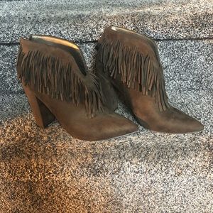 Adorable Olive Green Fringe Ankle Bootie